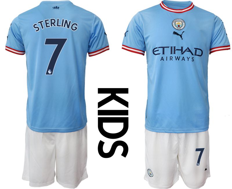 Youth 2022-2023 Club Manchester City home blue #7 Soccer Jersey->youth soccer jersey->Youth Jersey